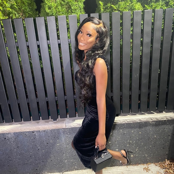 Black Velvet Ruffle Stop Corset Detail Midi Dress - Picture 2 of 4